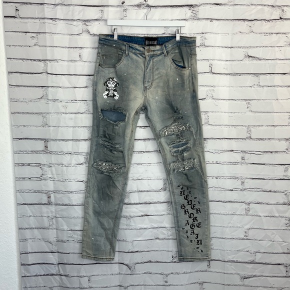 Never Broke Again NBA YoungBoy Men's 38 Ripped Straight Jeans